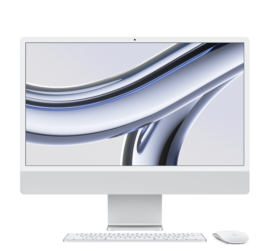 Picture of Apple iMac 24" 4.5K M3 8-core CPU, 8-core GPU 8GB 256GB, Wi-Fi only, Magic Mouse and Keyboard Silver 1YR Warranty